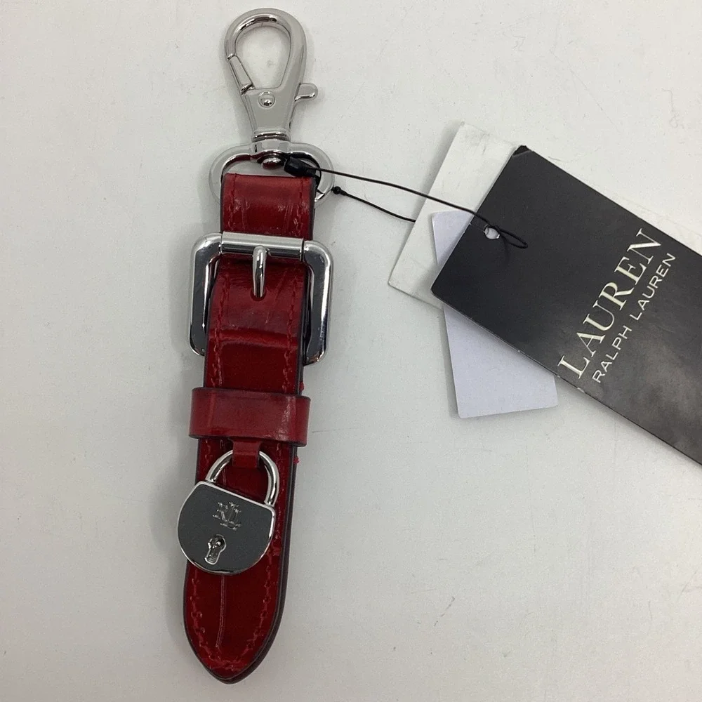 Lauren Ralph Lauren Red Croc Leather Buckle Padlock Keychain Embossed